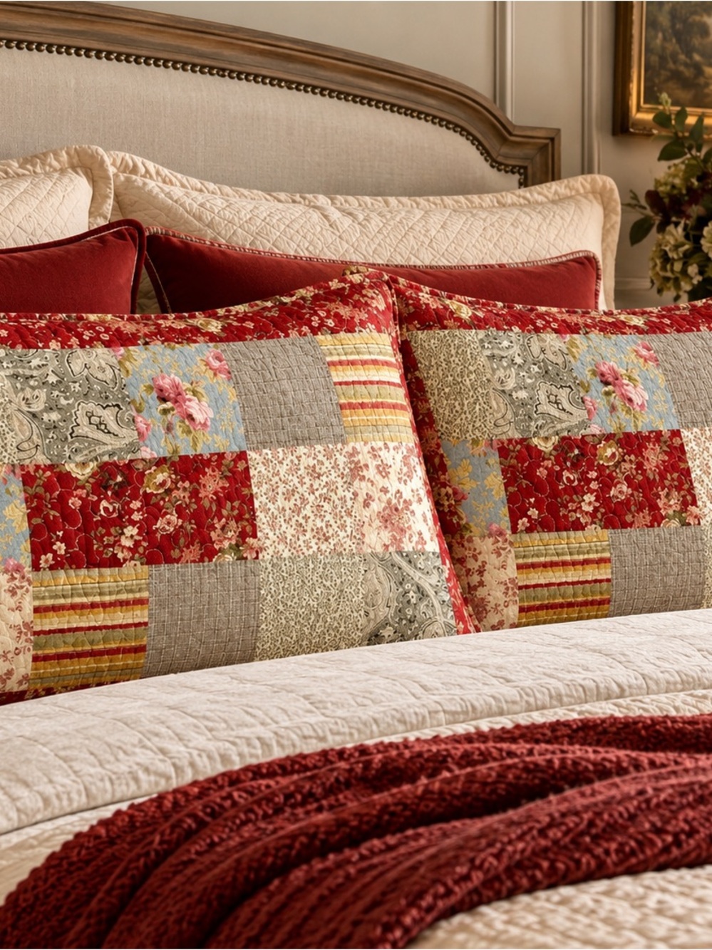 Pair of 2 Cotton Patchwork Country Cottage Antique Ditsy Floral Pillow Shams